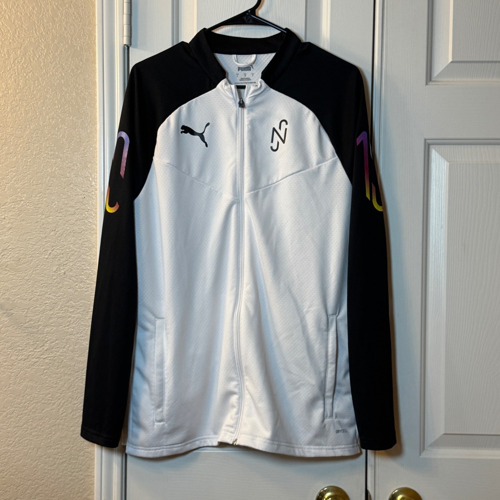Neymar Jr. White Black Puma Athletic Pullover TRAINING JACKET 605672-05 Mens L